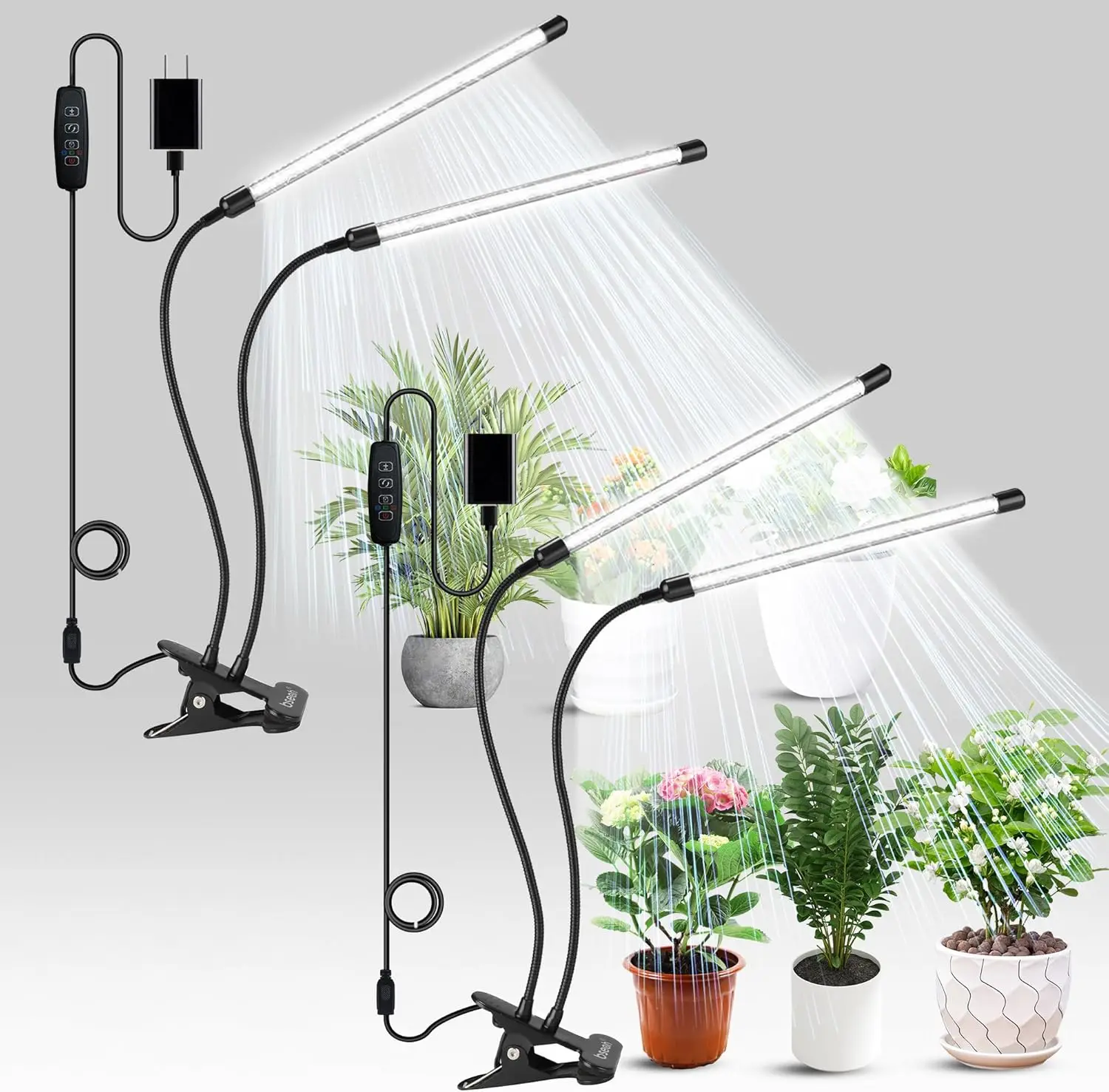 

Full Spectrum Plant Grow Light, 10-Level Dimmable, Auto Timer, 2 Head Clip-On