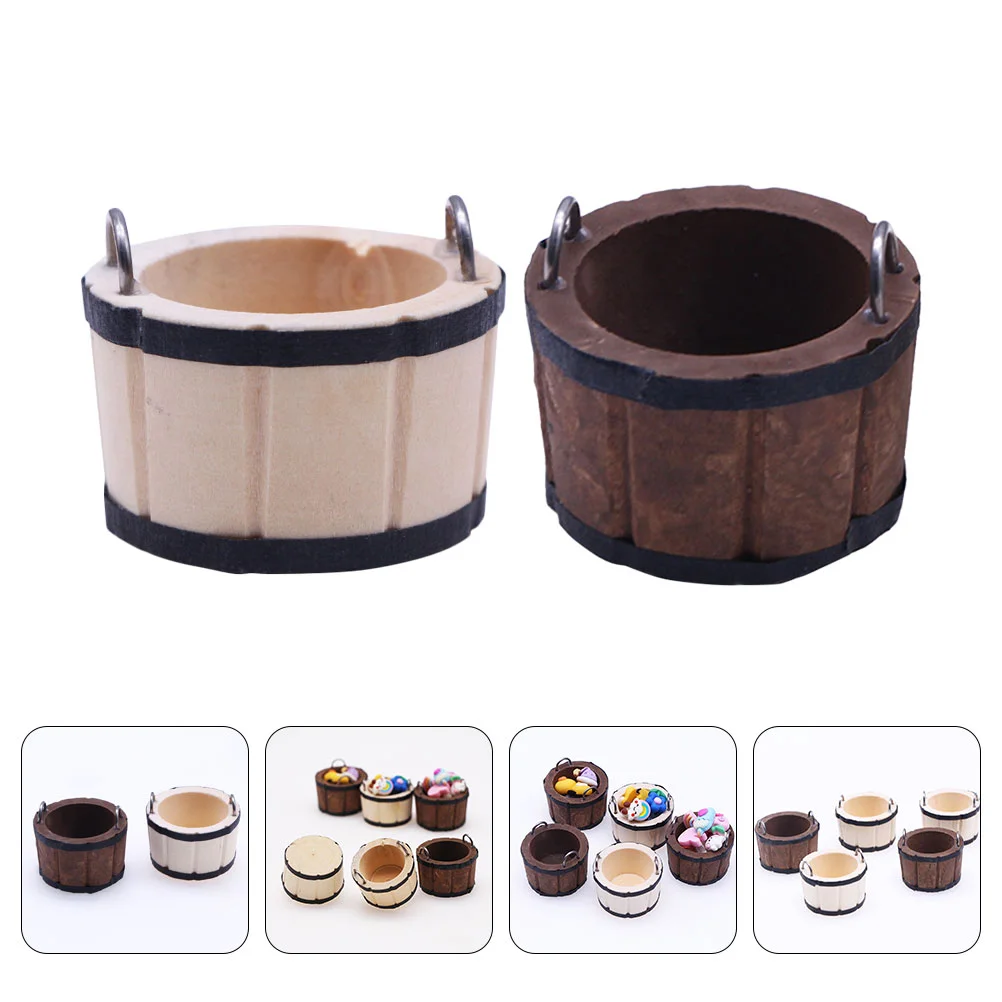 2pcs Miniature Wooden Bucket Dollhouse Accessories Exquisitely Detailed Realistic Decoration Kids Toy House naments Safe