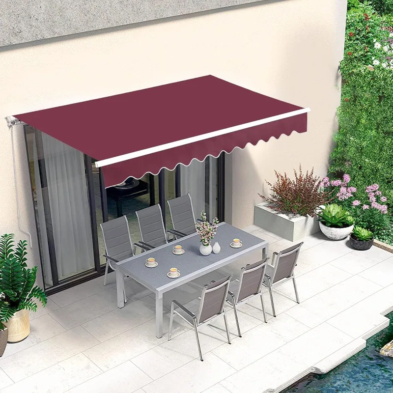 MCombo 12x10 Feet Manual Retractable Patio Door Window Awning Sunshade Shelter Outdoor Canopy, 1210 (Burgundy)