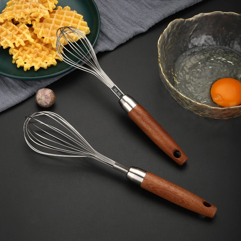 304 stainless steel wooden handle household hand mixer whisk Flour cream whisker Restaurant kitchen baking gadget