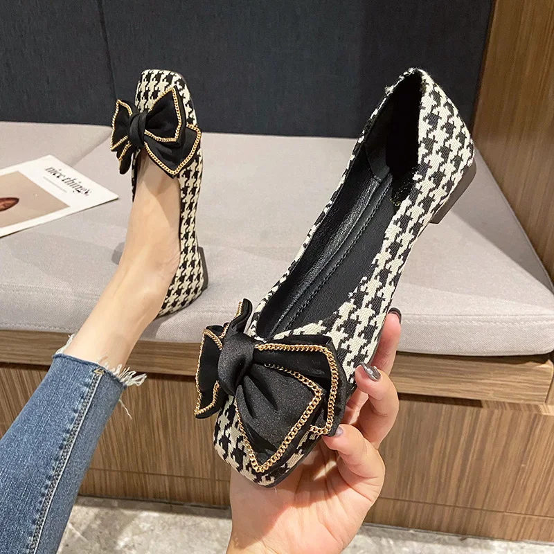 Women Flats with Bow Zapatos Planos De Mujer Woman Summer Shoes Size 44 Flat Shoes Size 33 45 Square Head Velvet Black Moccasins