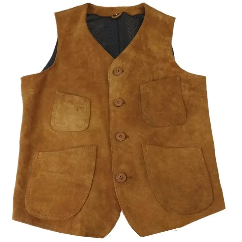 YR!Free shipping.men casual genuine leather vest.cheap heavy cow suede vest.vintage slim leather clothes.