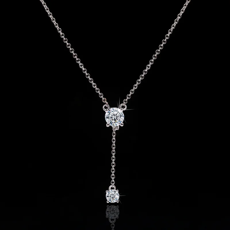 Women's Exquisite Luxury Zircon Pendant Necklace Round Cut Cubic Zirconia Necklace Charm Bridal Wedding Chain Necklace Gift