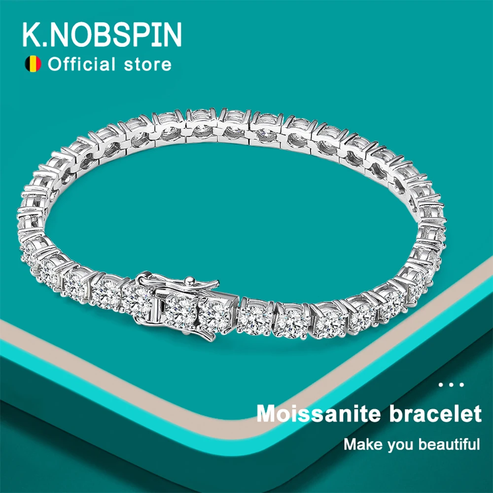 KNOBSPIN D VVS1 Moissanite Tennis Bracelet Original s925 Sterling Silver Plated 18k White Gold with GRA Bransoletki dla kobiet i mężczyzn