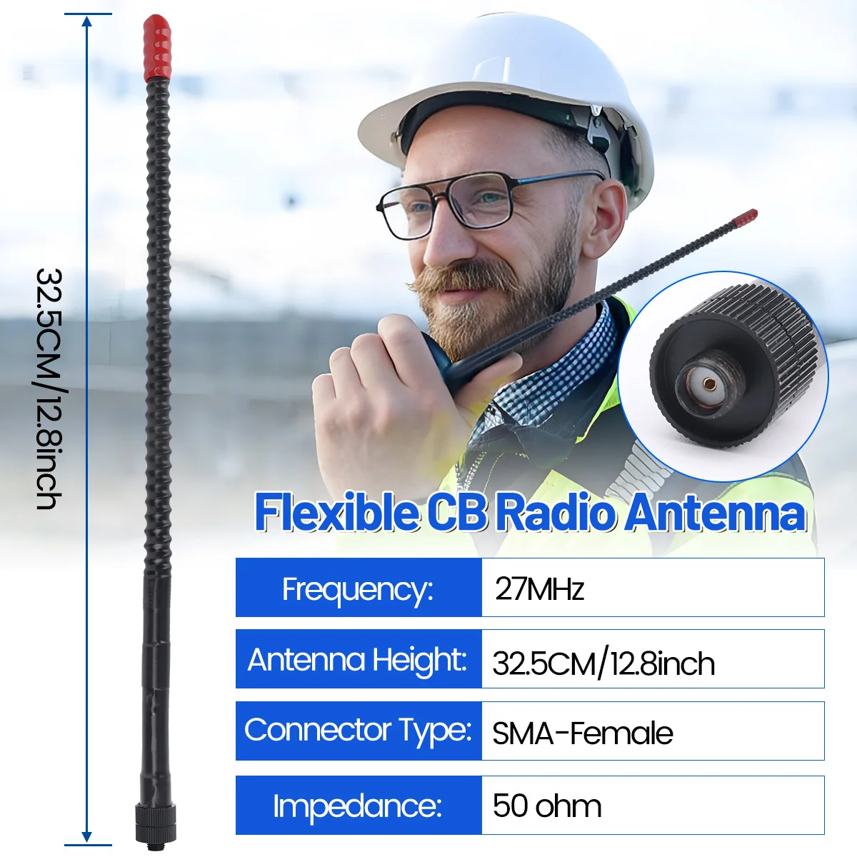 ABBREE CB Radio Antenna 27Mhz SMA-Female/BNC Whip High Gain Antenna for Quansheng UV-K5 8 TK11 UV-98 PLUS RT-860 Two Way Radio