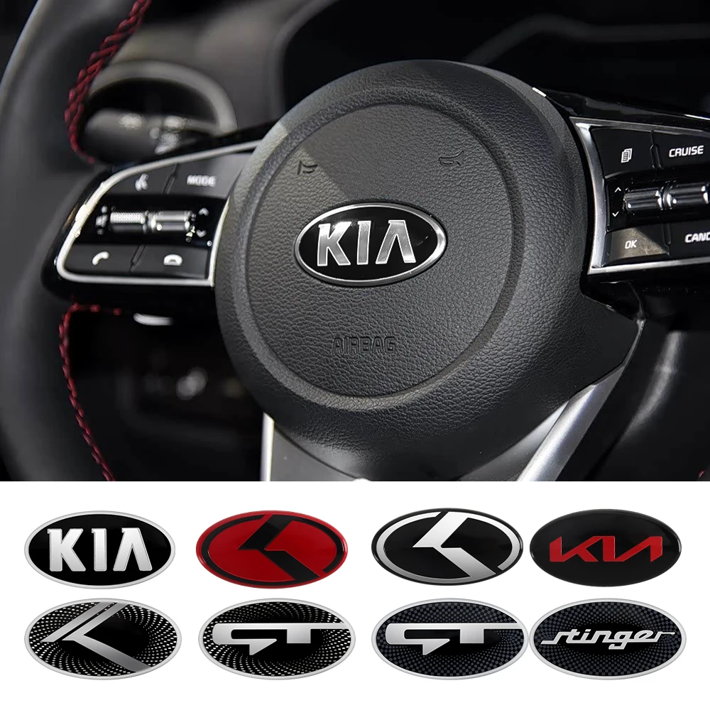 6.1x3.2cm Car Steering Wheel Logo Emblem Cover Sticker For Kia K2 K3 K5 K7 Picanto Stinger Forte Sorento Sportage Rio Soul Ceed
