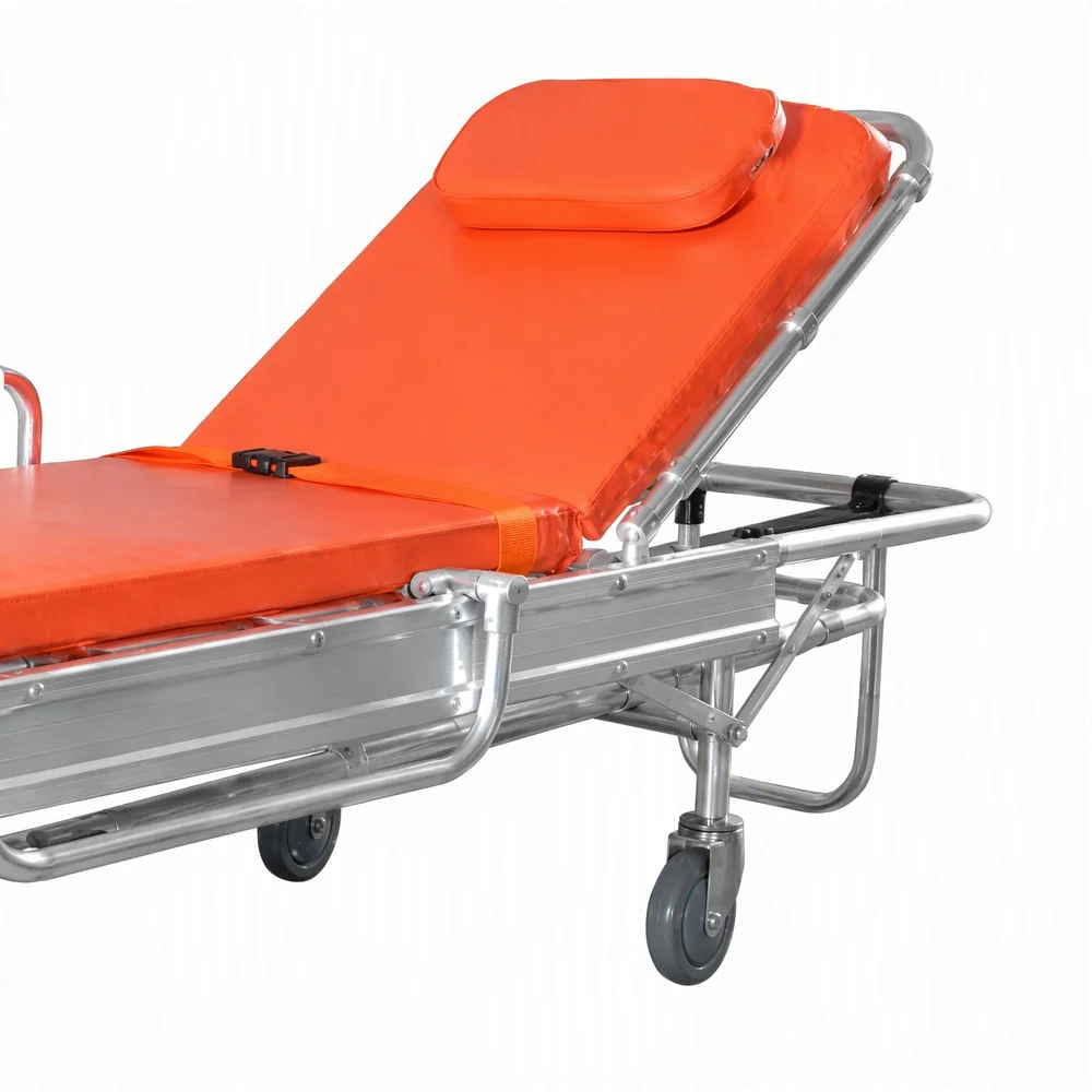 Wheeled Rescue Stretcher Cot Easy Clean Sponge Mattress First Aid Patient Transport For Paramedic Ambulance Loading