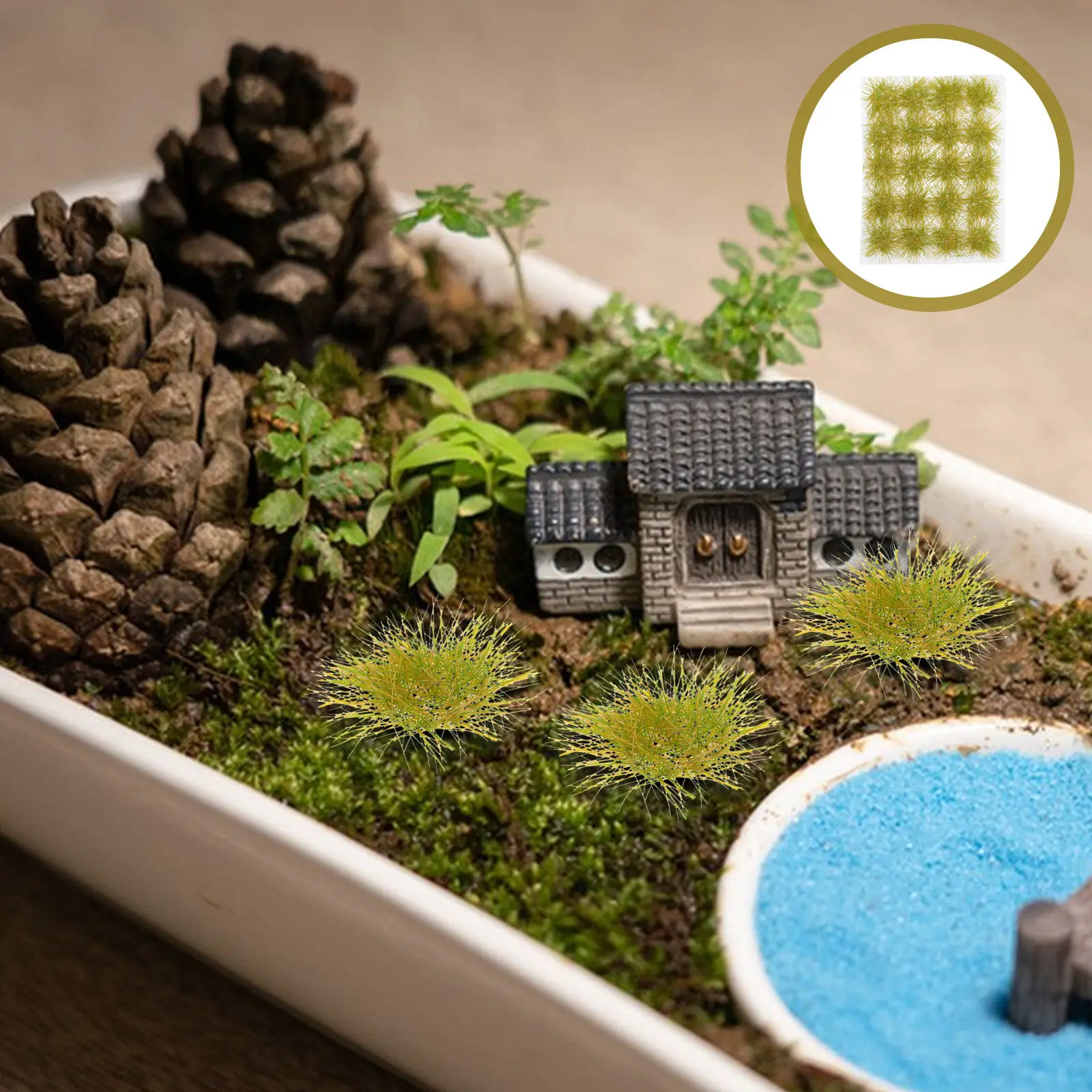 

40Pcs Micro Landscape Grass Tufts Realistic Green Static Grass Clusters Adhesive Backing Miniature Scenery Decoration Terrain