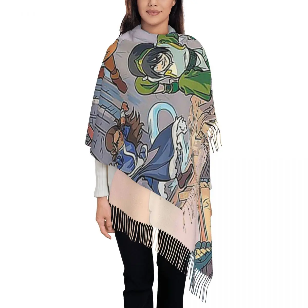 Design Avatar Aang Scarf Tassel Scarves for Women Soft Warm Shawls and Wraps Long Fall Winter Shawl Wrap