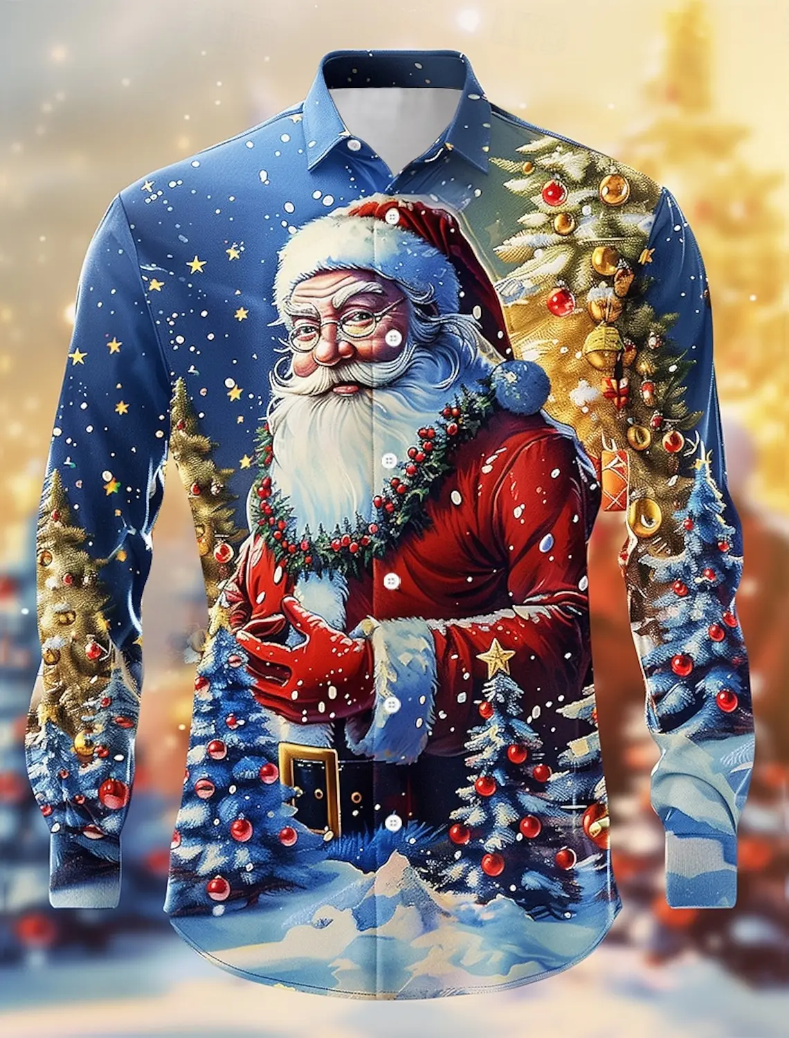 Christmas Theme Fashion Men\'s Casual Long Sleeve Shirt Breathable Tops Santa Claus Themed Stylish Pattern Full Sleeve Shirts