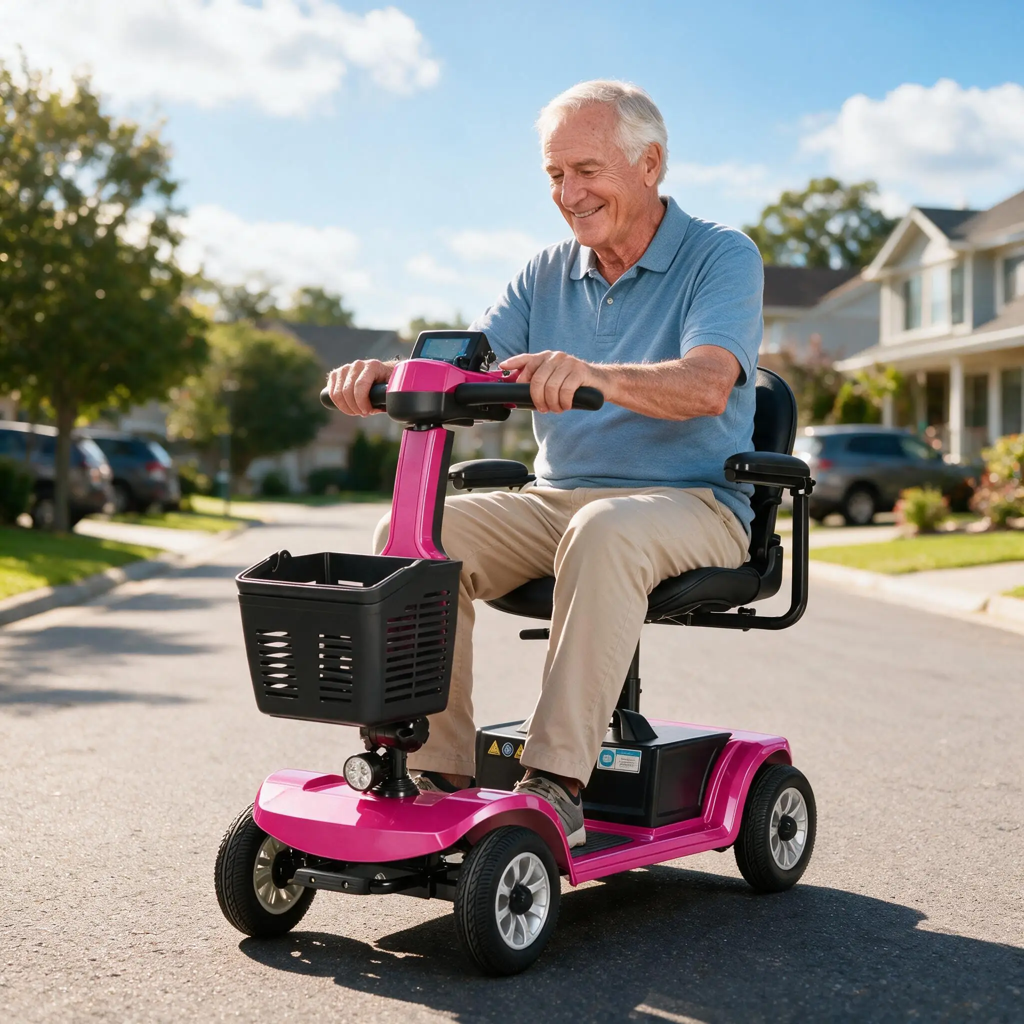 Unificare 4‑Wheel Mobility Scooter for Seniors Comfort Adjustable Seat Electric Power Travel Scooter with Storage Basket for Multi‑Terrain Outdoor Daily Use
