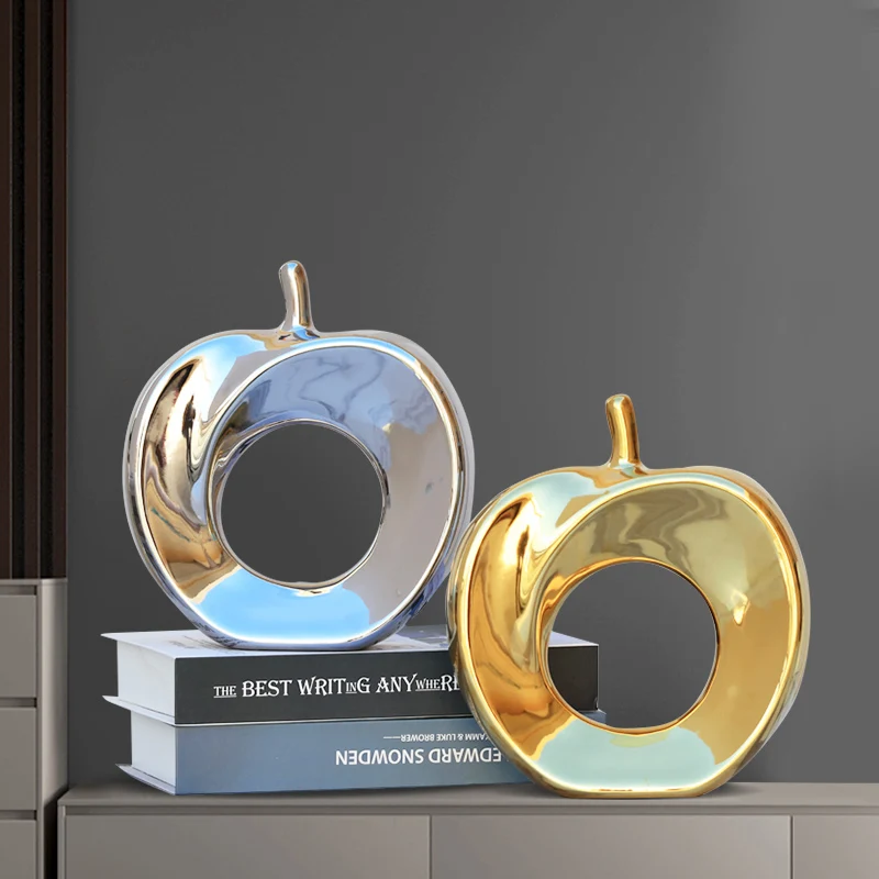 

Golden Apple Small Ornaments Home Accessories Creative Europe Living Room TV Wine Cabinet Ceramic Crafts Christmas Presents