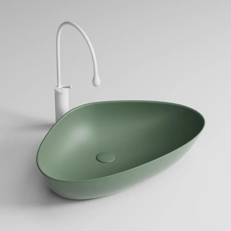 Ceramic integrated wash basin triangular special-shaped washbasin single retro style emerald color art