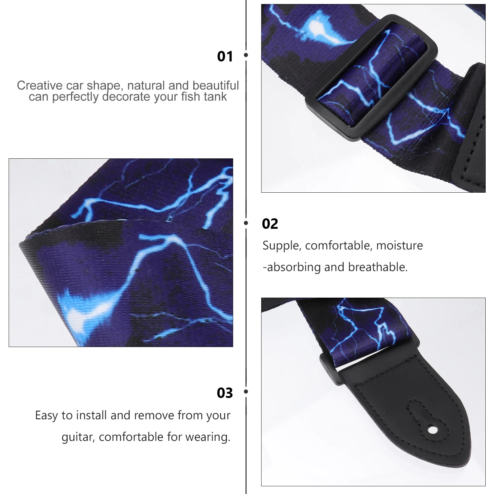 

Guitar Strap Heavy Duty Adjustable PU Ends for Acoustic Electric Bass Guitar Comfortable Wide Shoulder Strap