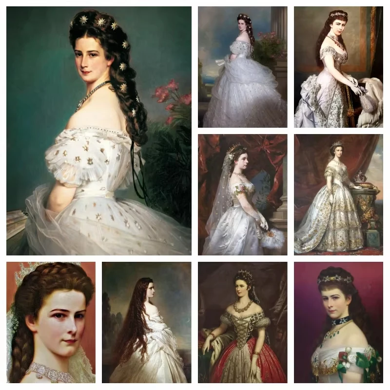 Bayerisches Prinzessin-Sissi-Porträt von Franz, Diamantgemälde, Kaiserin Elisabeth von Österreich, Kristall-Kreuzstich, Wandkunst, Raumdekoration