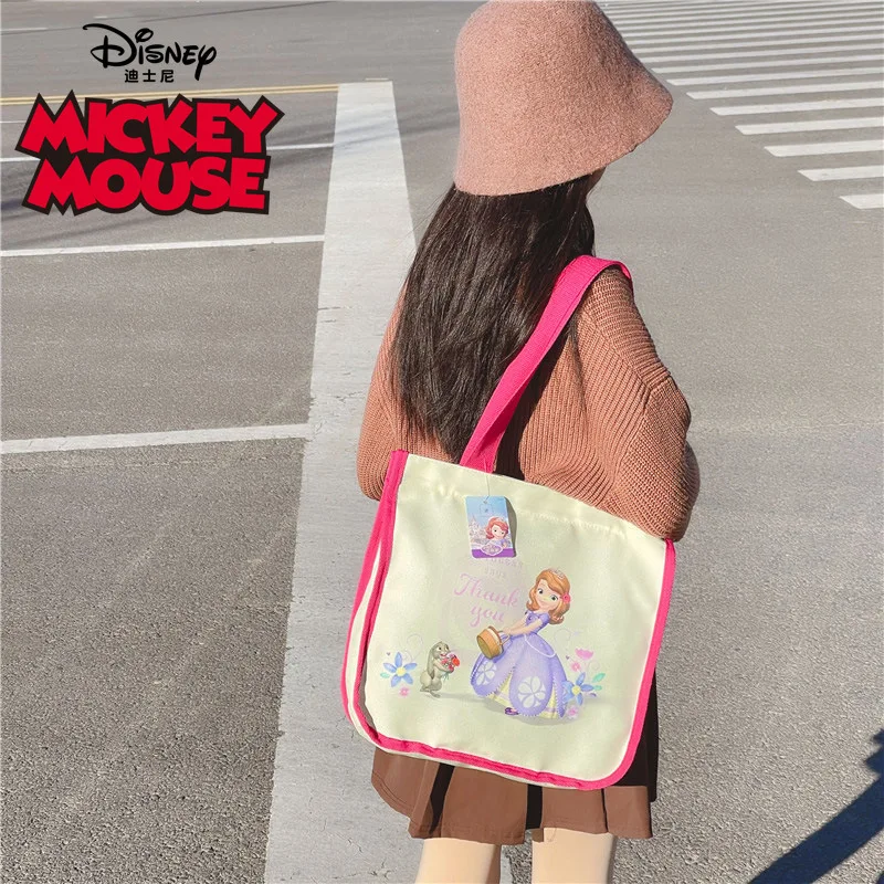 MINISO Disney Cute Cartoon Winnie The Pooh Children\'s Cotton Linen Bag 2023 New Sophia Painted Casual Shoulder Bag Light Handbag