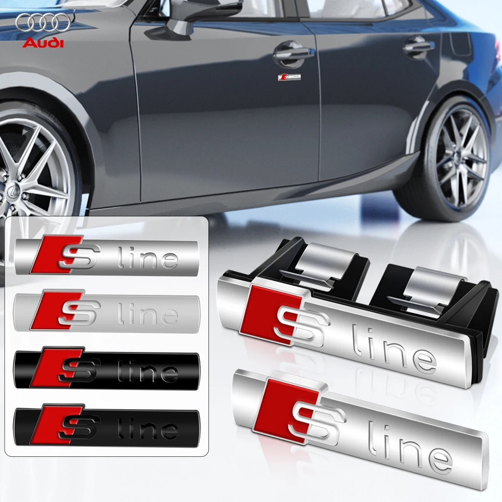 3D Металлическая хромированная черная эмблема S-Line для решетки радиатора автомобиля, центральная накладка для Audi A4 B8 A3 TT B7 B6 C6 A5 B5 C5 A1 Q3 S