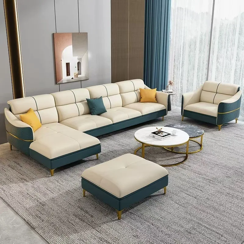 Lekki luksus nowoczesny mały apartament salon skórzana sofa włoska prosta skórzana kombinacja prosta kukurydza
