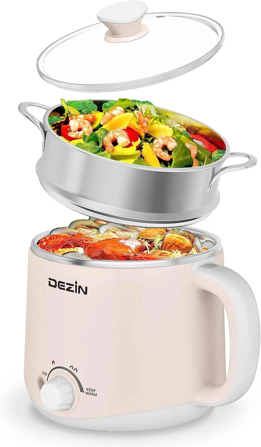 

Electric Hot Pot with Steamer, 1.6L Stainless Steel Cooker for Ramen, Soup, Oatmeal - Temp Control & Keep Warm