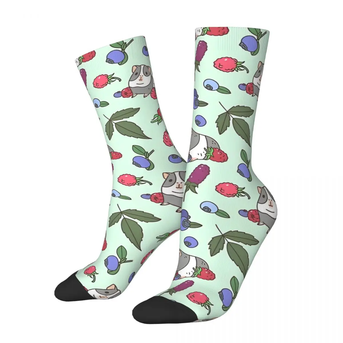 Retro Gray Guinea Pig, Raspberries And Blueberries Pattern In Mint Background Men's compression Socks Unisex Street Style