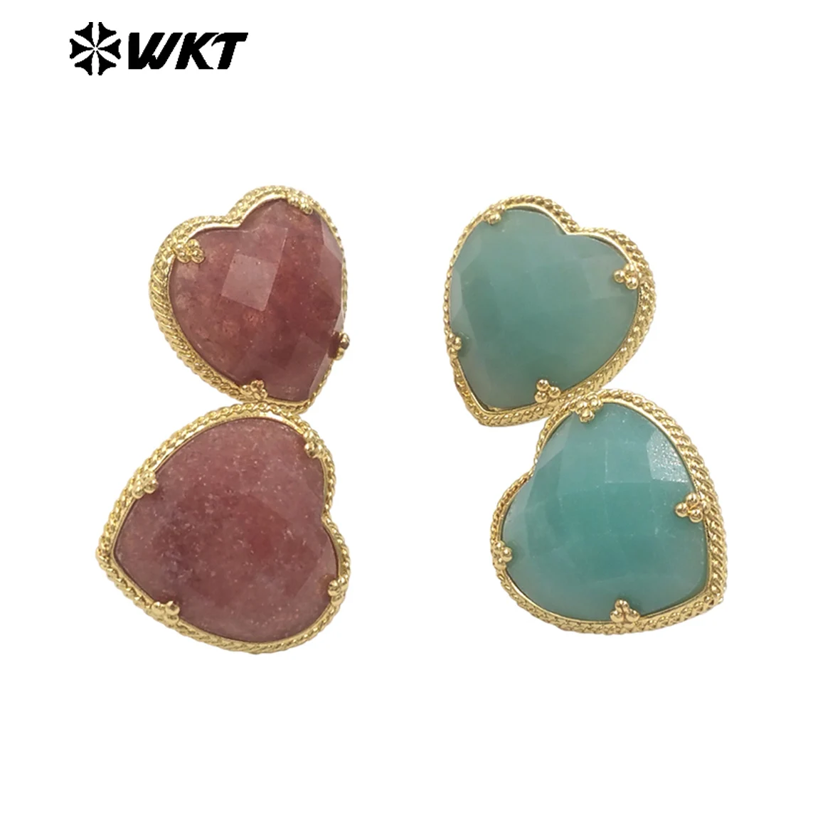 

WKT-E787 Heart Shape Gorgeous Amazing Colorful Gemstone Earring With 18k Gold Plated For Women Daily Fine Decorated