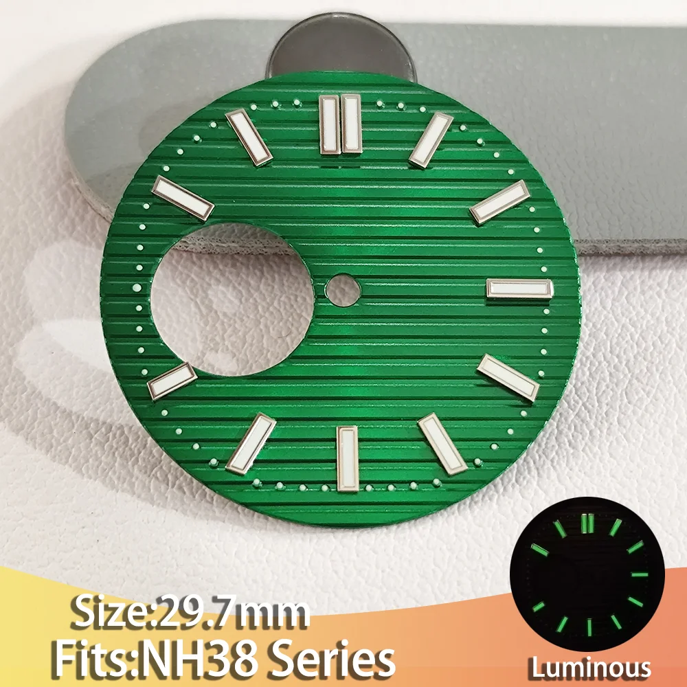 29.7mm Watch Dial Suitable for NH 38 Movement C3 Green Luminous Men's Watches Dials Accessories Parts Can DIY Custom logo  ﻿