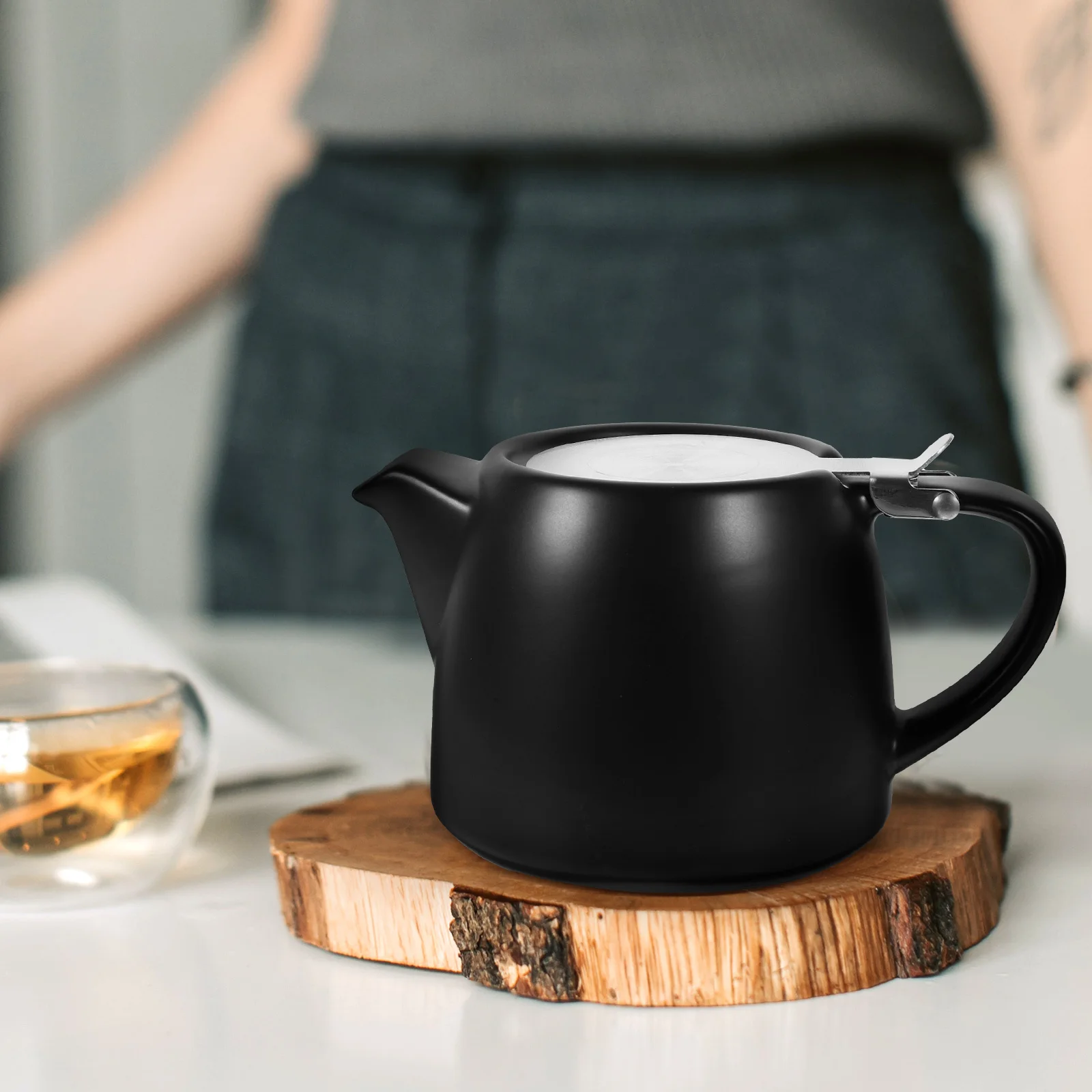 

Ceramic Tea Pot Stainless Steel Strainer Heat Resistant Teapot for Home Office Travel Use Teapot Pot