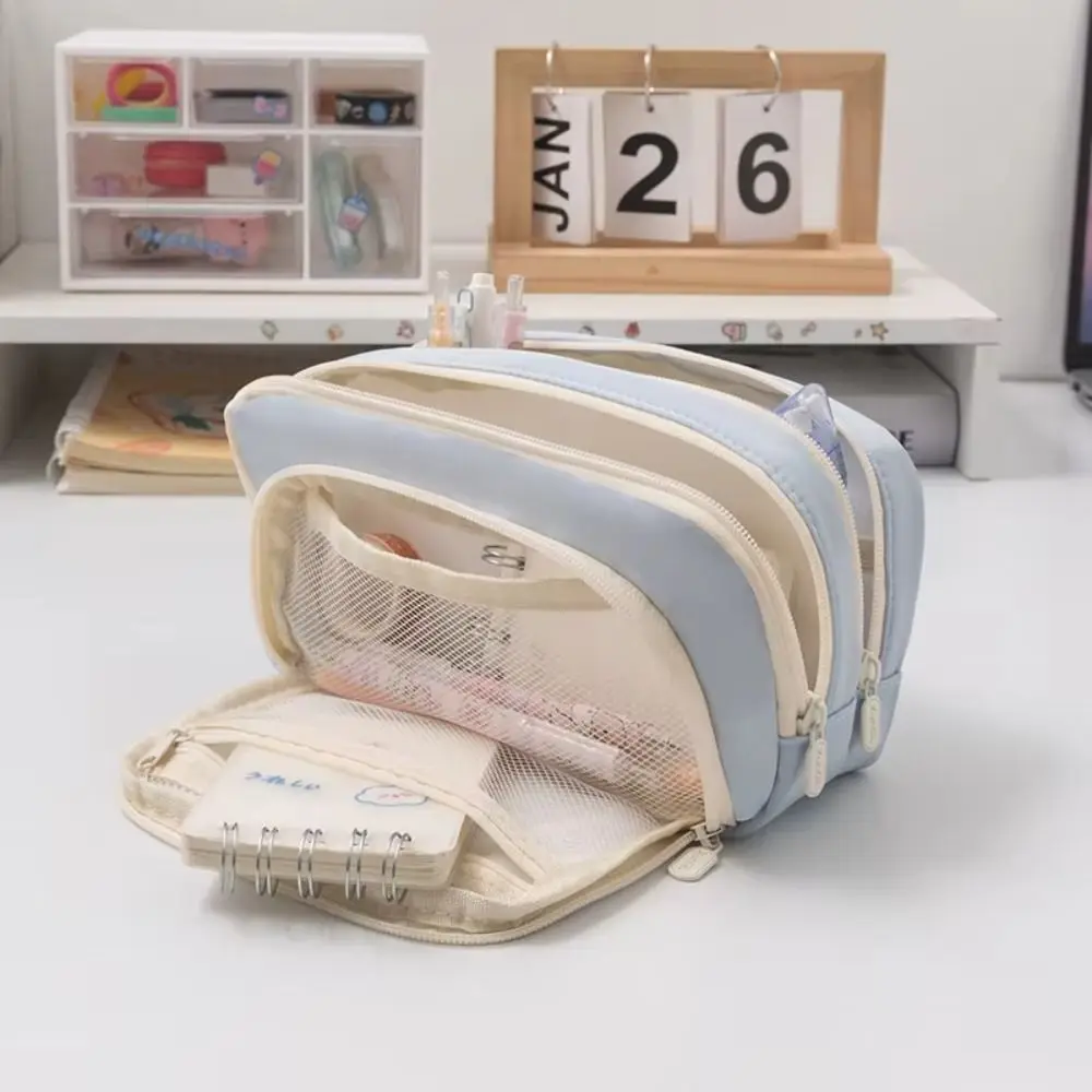 Multi-purpose Pencil Bag Multi-layer Large-capacity Pen Case Aesthetic Simple Desk Organizer Storage Pouch Makeup Organizer