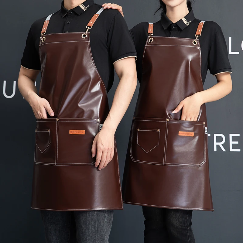 Customizable Beautyer`s Apron Perfessional Barber Waterproof Leather Work Apron For Hairdresser Man/Women With Pocket Tablier