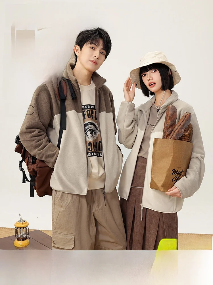 

Snowy Couple 2026 Autumn New Casual Plush Jacket Men's Women's Thickened Polyester Fiber Straight Tube Long Sleeve Coat