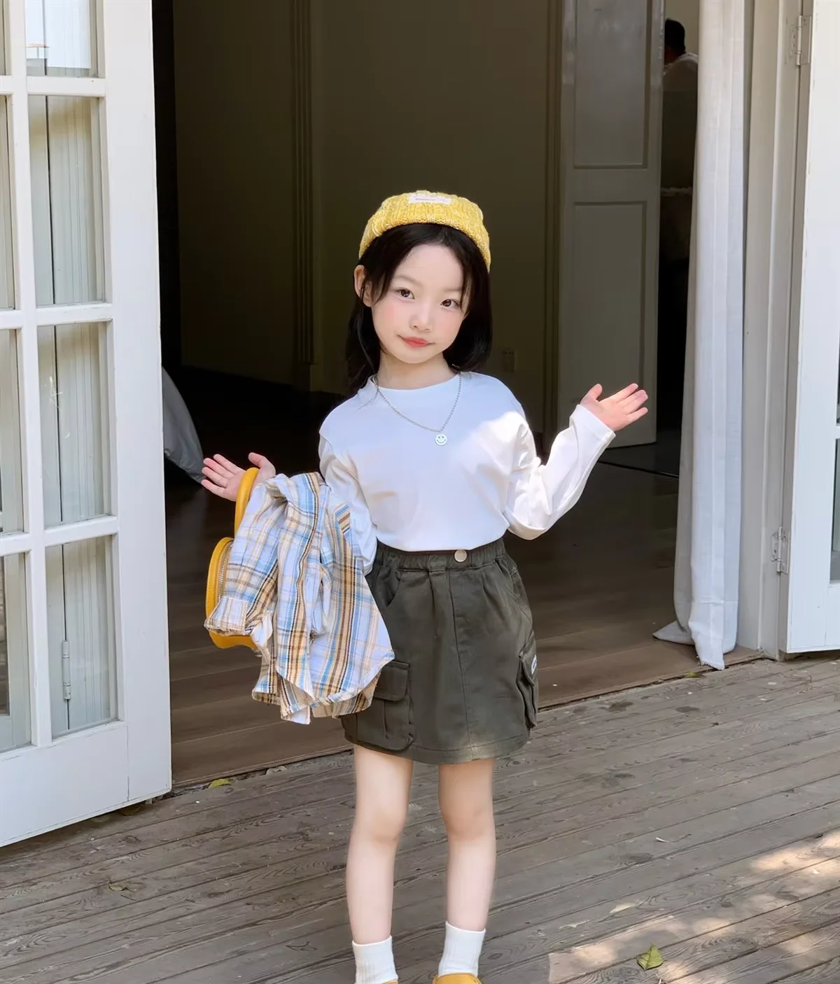 Girls Plaid Shirt Spring Autumn New Korean Style Kids Fashion Casual Button Down Top Versatile Outerwear