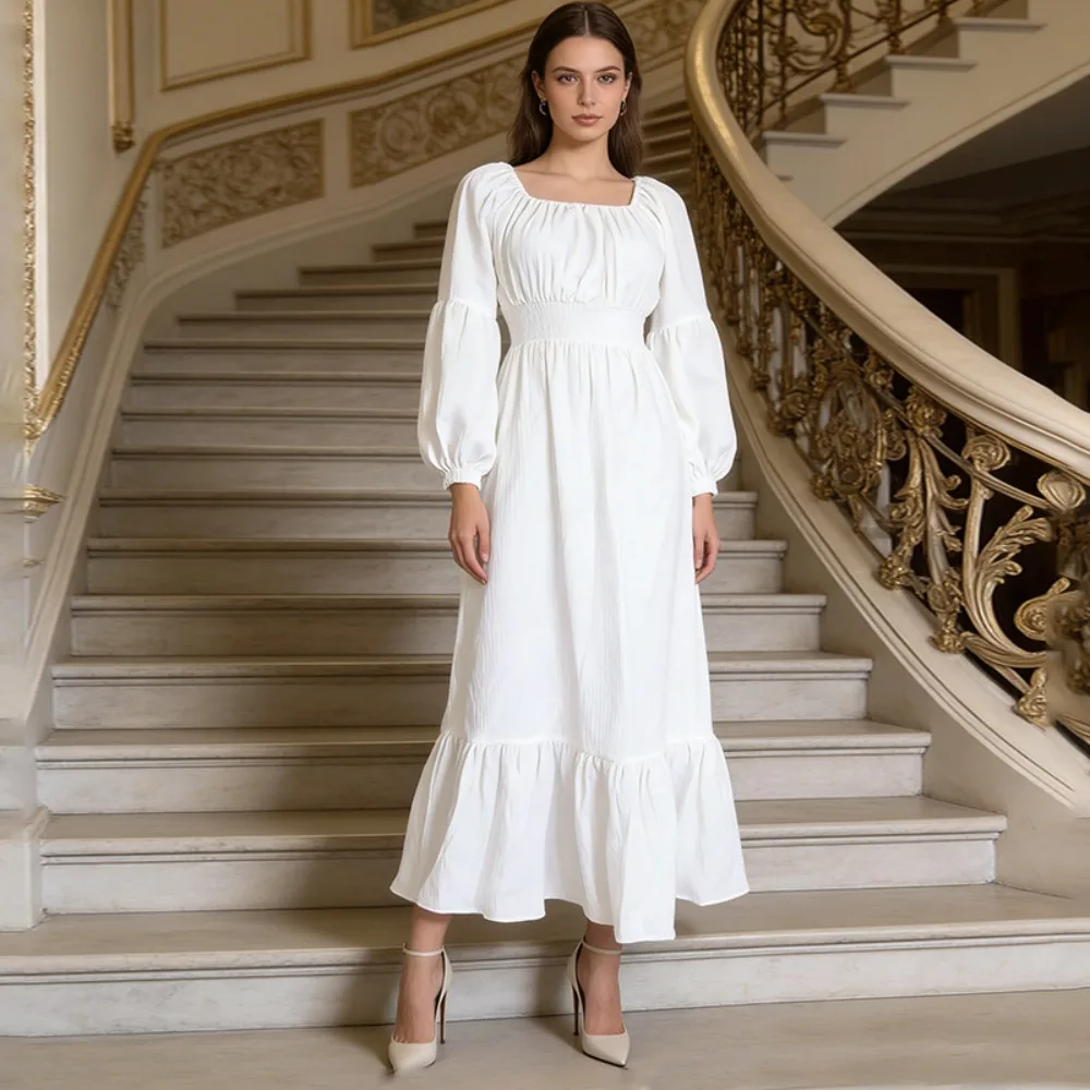 

Новое модное женское длинное платье 2026 года: весеннее, с квадратным вырезом, длинными рукавами, А-силуэта, свободного кроя, для повседневной носки и уличного стиля