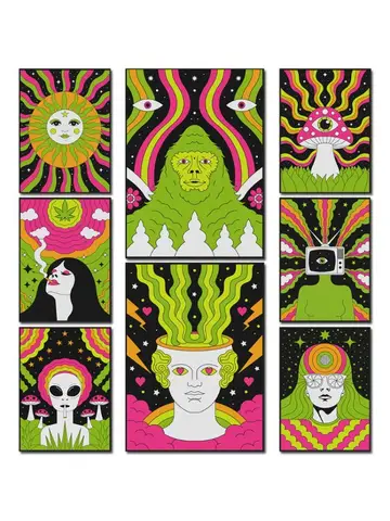 Fantasy Alien Psychedelic Art Funny Poster Greek Bust Bigfoot Colorful Cartoon Canvas Painting Wall Living Room Home Decoration