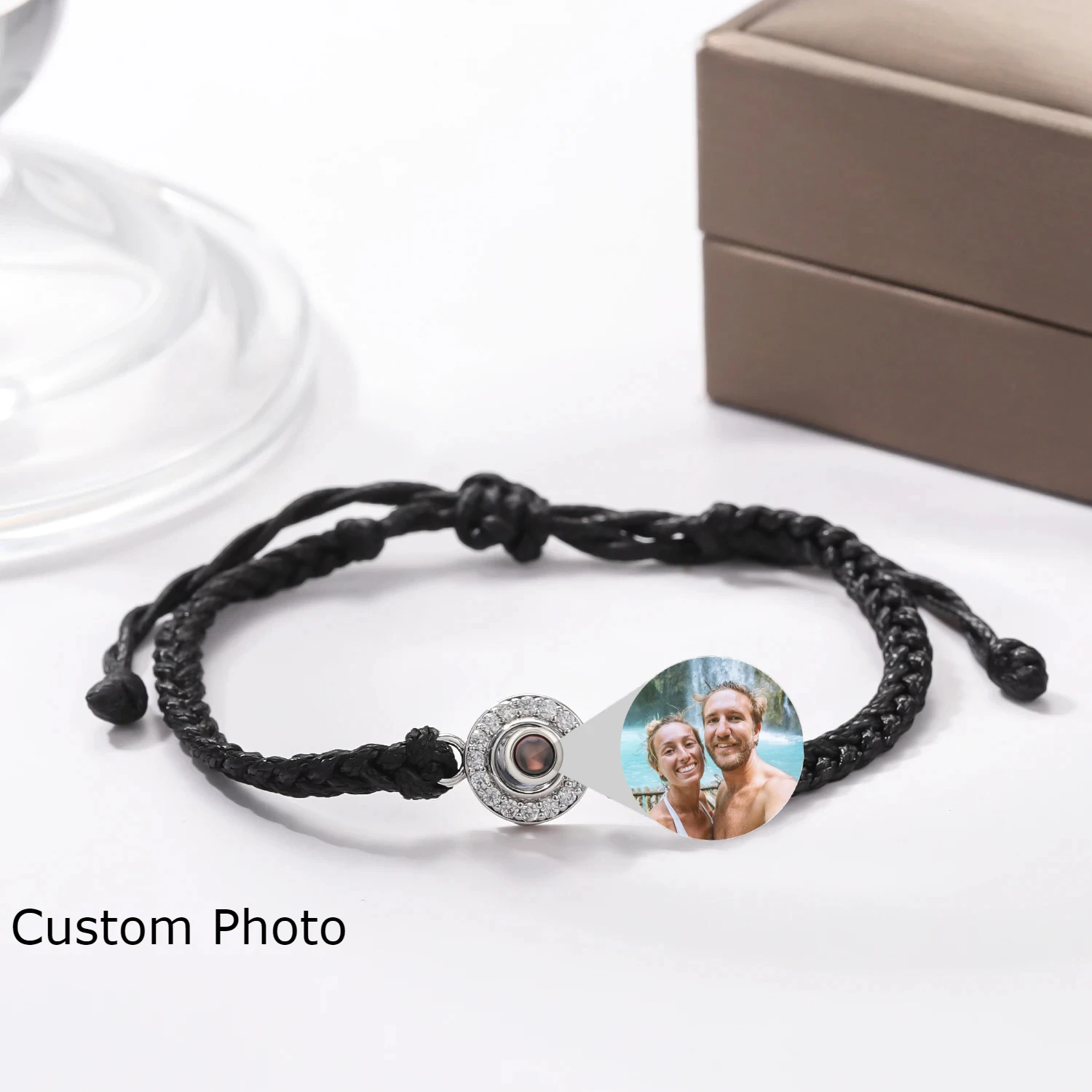 

Персонализированные юбилейные фотоювелирные изделия, браслет из веревки ручной работы, подарок с бриллиантами на День святого Валентина, браслет с фото памятью для пары