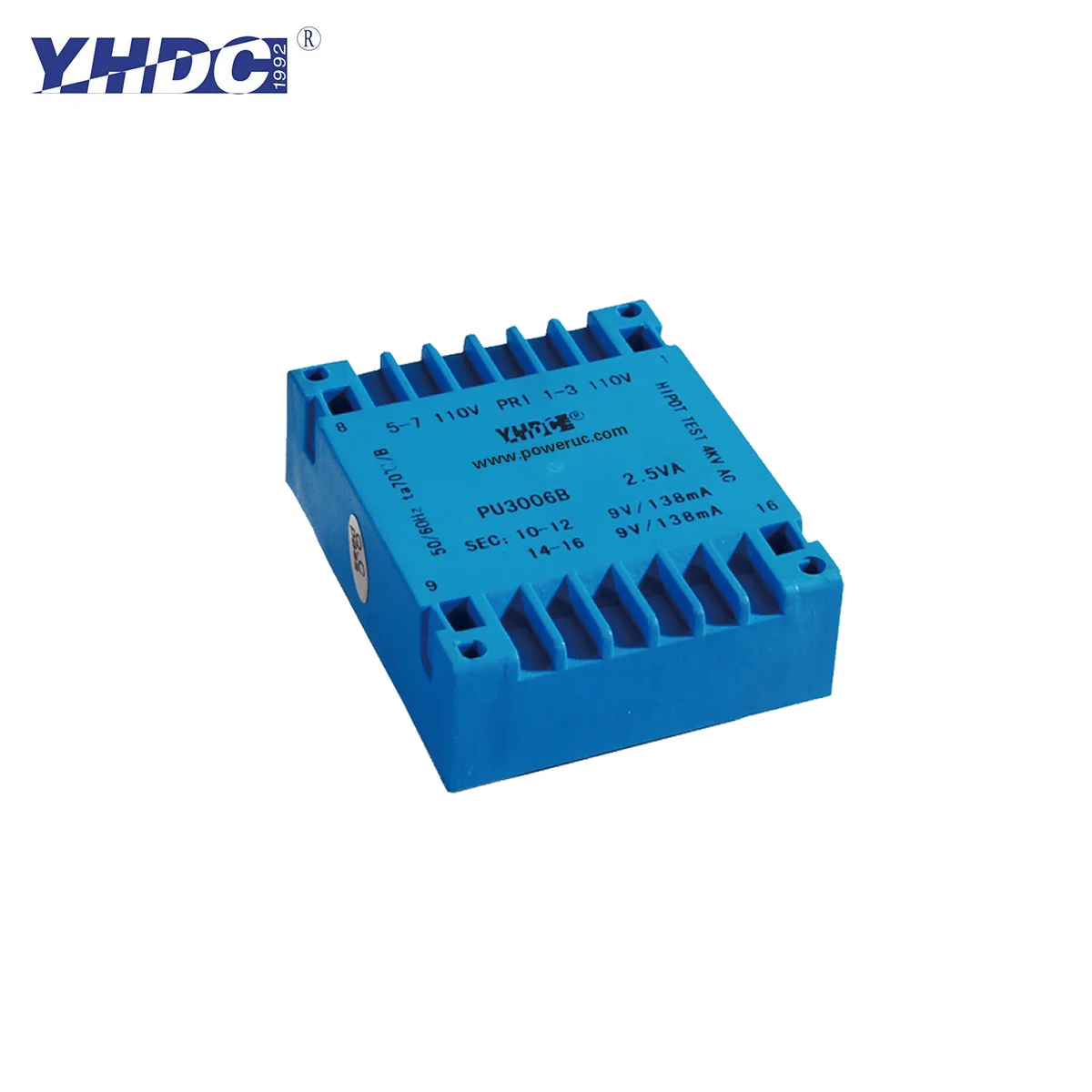 

YHDC PU3006B 2.5VA Input 110Vx2 Output 6Vx2/7.5Vx2/9Vx2/12Vx2/15Vx2/18Vx2/24x2 PCB Welding Encapsulated Isolation Transformer
