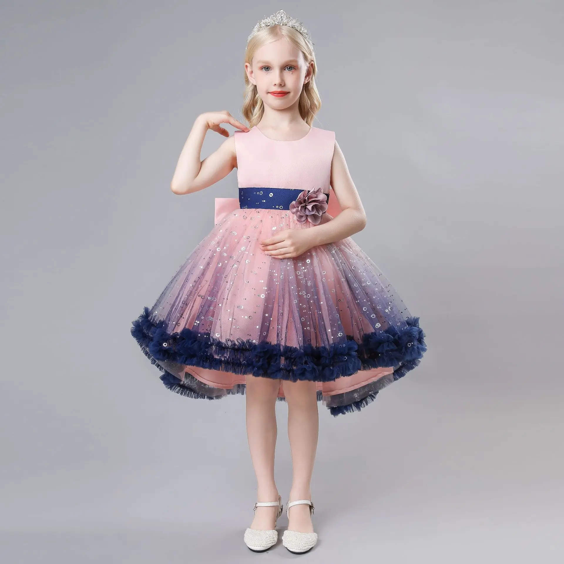 Children's Clothing Fancy Party Frocks Designs Sleeveless Tulle Flower Dresses for 3 to 13 Years Girls