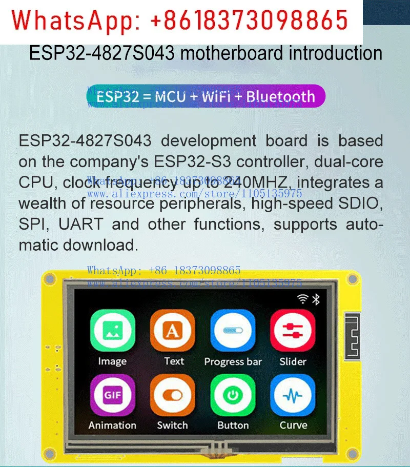 ESP32-S3 4.3 بوصة اللاسلكية والأزرق اللمس LCD 800*480 IPS TN شاشة ذكية شاشة Rgb 4.3 بوصة لوحة تطوير لاسلكية