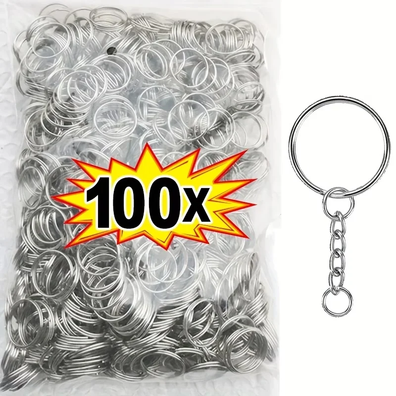 10-1000 Pcs Key Rings with Chains - 25mm Diameter Buckle Chains - Silver Key Rings with Diameter Chains - 4 Chains