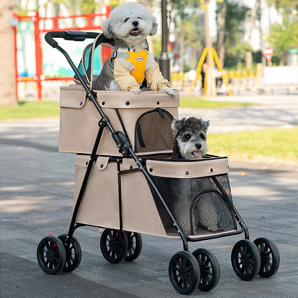 Poussette 3-en-1 pour chiens jusqu'à 24 kg, poussette pliable à 2 niveaux pour chiens, poussette pour petits chiens, poussette pour chiens, poussette pour chats, poussette pliable pour chiens, poussette portable