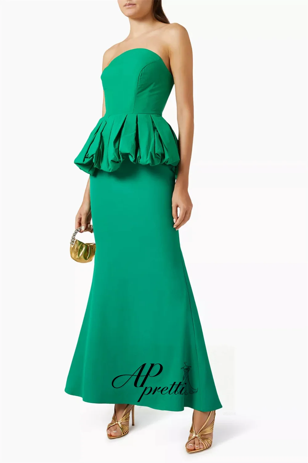 AP pretti Green Mermaid Trumpet Elegant Formal Evening Gown Strapless Pleat Reception Dress Customized Wedding Party Dress ﻿