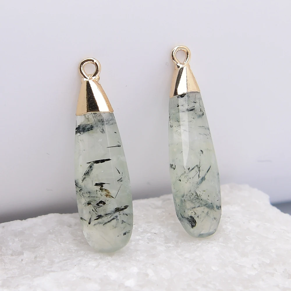 

APDGG 5 Pcs Natural Green Prehnite Gold Plated Charms Teardrop Pendant For Necklace Jewelry DIY