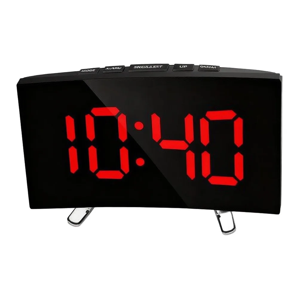 Large Display Mirror Alarm Clock with Digital LED Screen Silent Operation Temperature Readout and Flexible Alarm Configuration