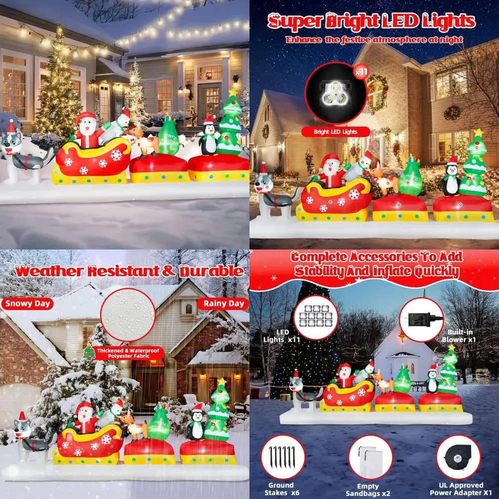 

12-Foot Inflatable Christmas Santa & Friends Sleigh with Snowman, Penguin, Reindeer, LED Lights for Outdoor Yard
