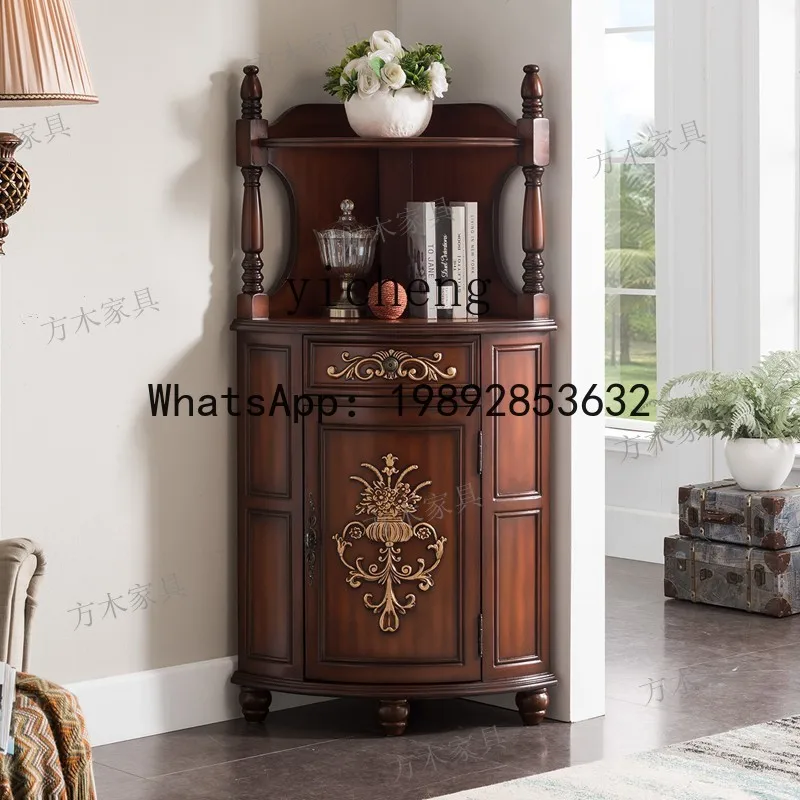 

solid wood European triangular porch cabinet shelf dining side wine cabinet corner bookshelf living room