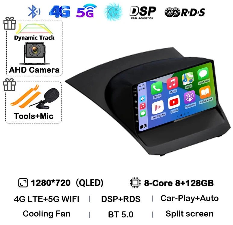 Android 16 Carplay Auto voor Ford Fiesta Mk 6 2009 2010 2011 2012 2013 2014 - 2018 Multimedia autoradio speler WiFi+4G DSP GPS 2DIN