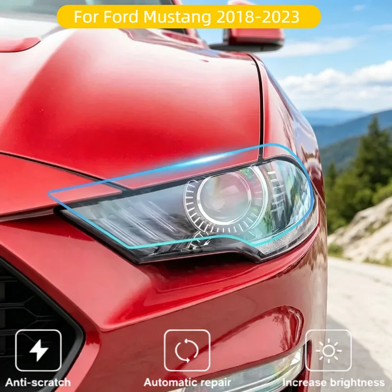 For Ford Mustang 2018 2019 2020-2023 Smoke Black TPU Headlight TailLight Protection Film Pre-cut Anti-scratch Repair Transparent - view 2