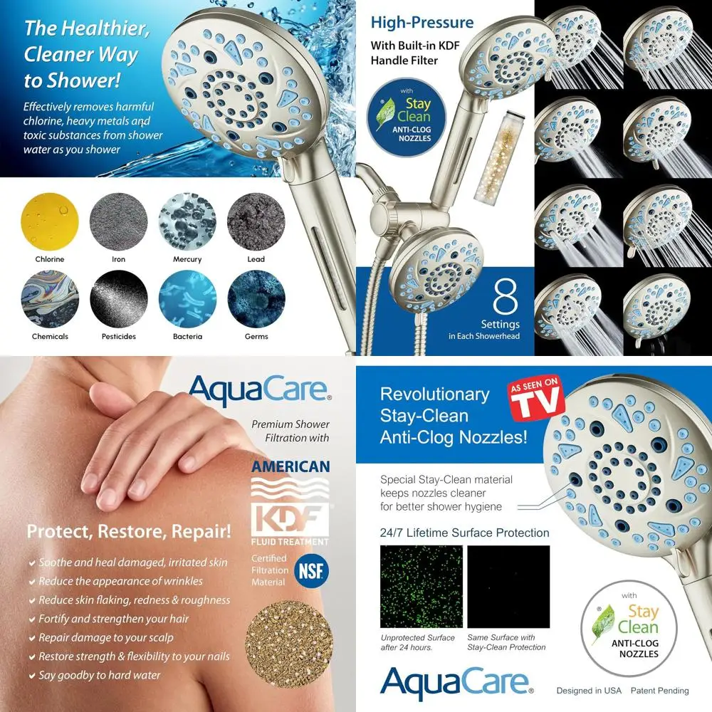 

6-функциональная двойная душевая система с фильтром и функцией мощной очистки - очищает воду для ванн, плитки и домашних животных, удаляет хлор, свинец и токсины, профессиональная версия