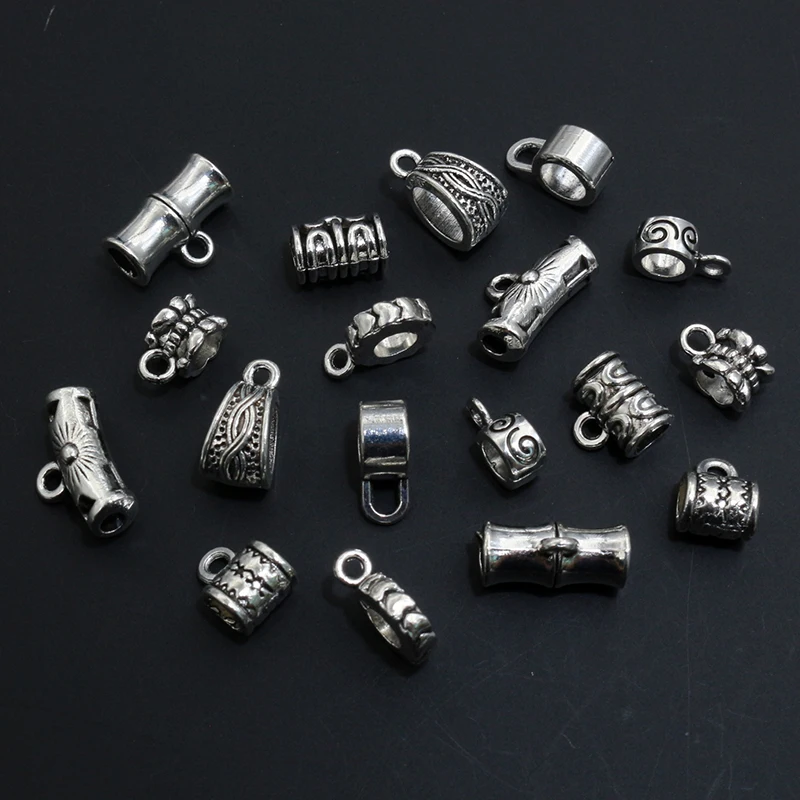 20pcs DIY Handmade Beads Tube Bails Pendants Jewelry Making DIY Necklace Antique Silver Color Bails Pendant Charm Connector