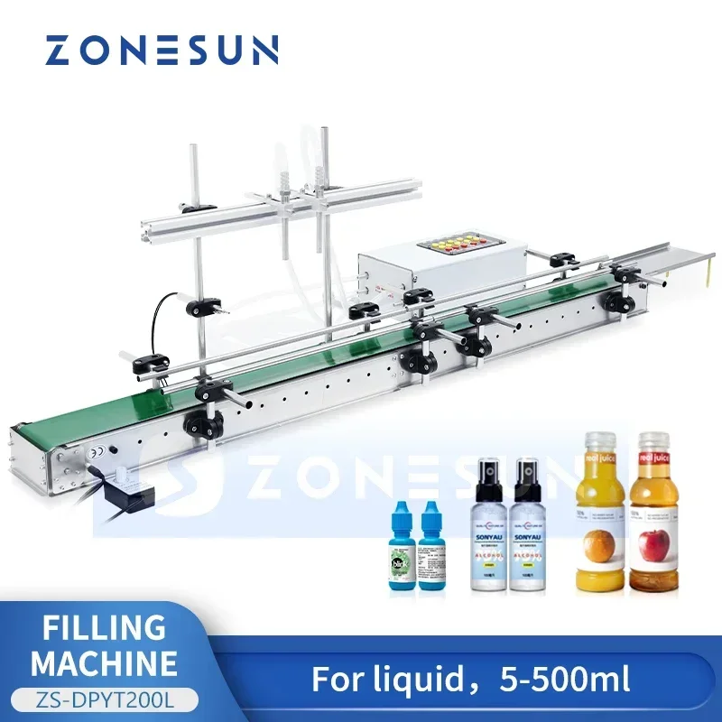 

ZONESUN ZS-DPYT200L 2-Head Liquid Filling Machine with Long Conveyor System for Packaging And Manufacturing Efficiency