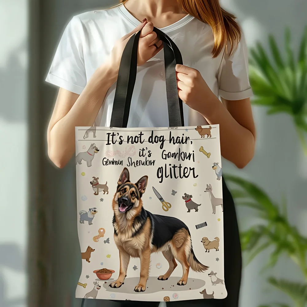 1pc German Shepherd Shoulder Bag for Women Large Capacity Tote Pouch Print Durable Polyester Fashion Bag for Shopping Storage